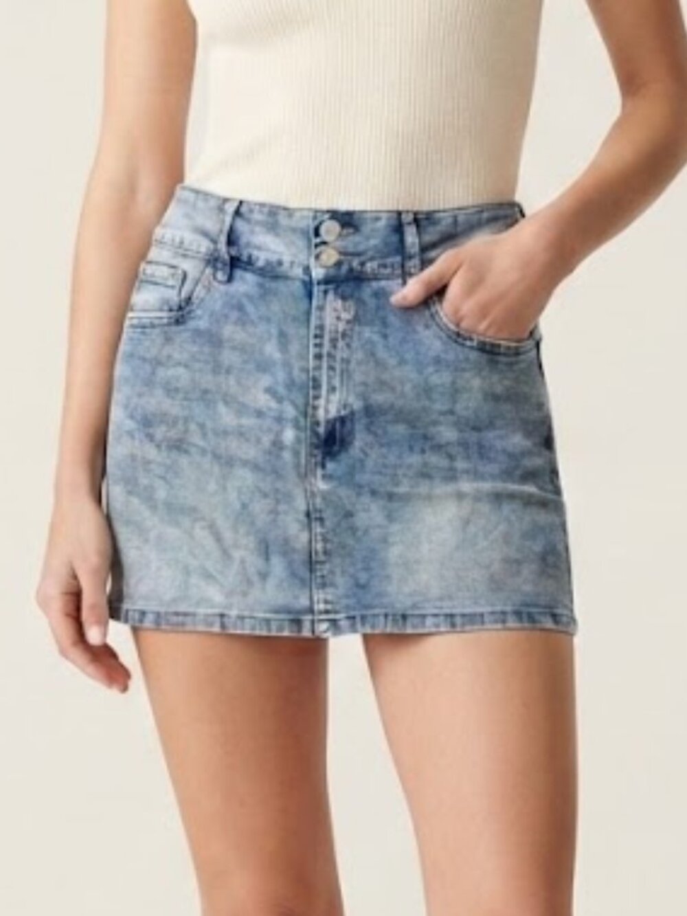 Project Rebel Y2K Super Mini Denim Skirt with Dual-Button Silver Hardware Large